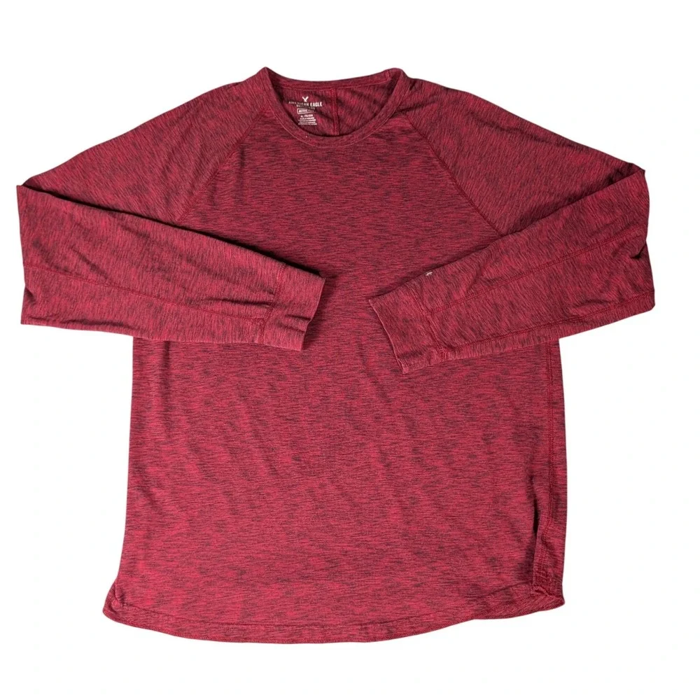 American Eagle Active Flex Mens Long Sleeve Shirt Burgundy Space Dye Raglan XL‎